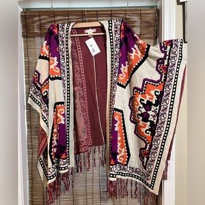Flying Tomato Ruana Fringe Poncho